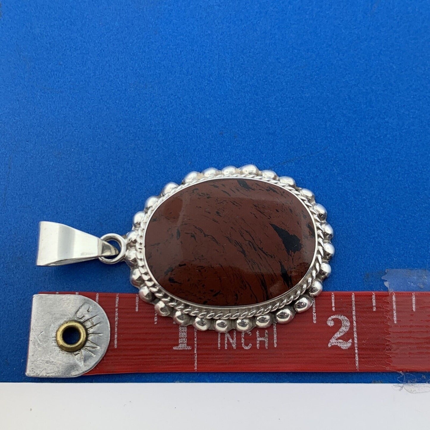 Estate Mexican Sterling Silver 925 Oval Cabochon Red Jasper Dangle Pendant