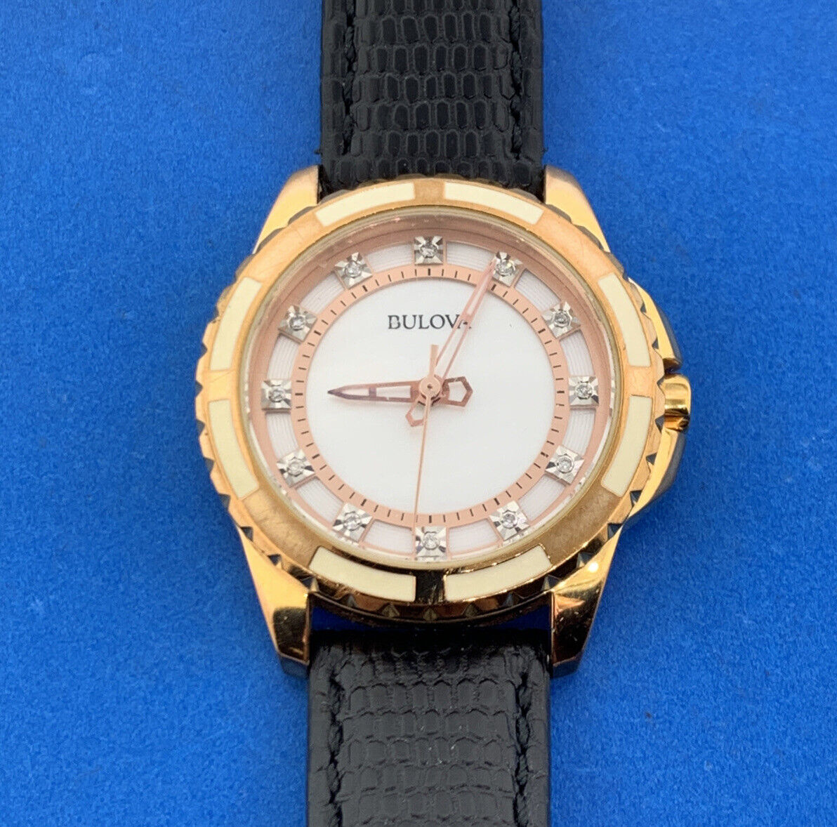 Bulova Ladies Classic Collection Diamond Rose Gold Plated Model 98P119 Watch