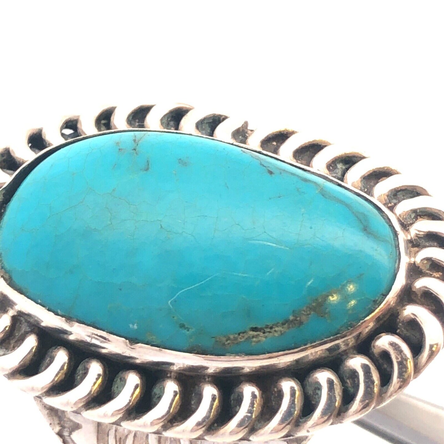 Native American Concho 925 Sterling Silver Oval Turquoise Storyteller Ring