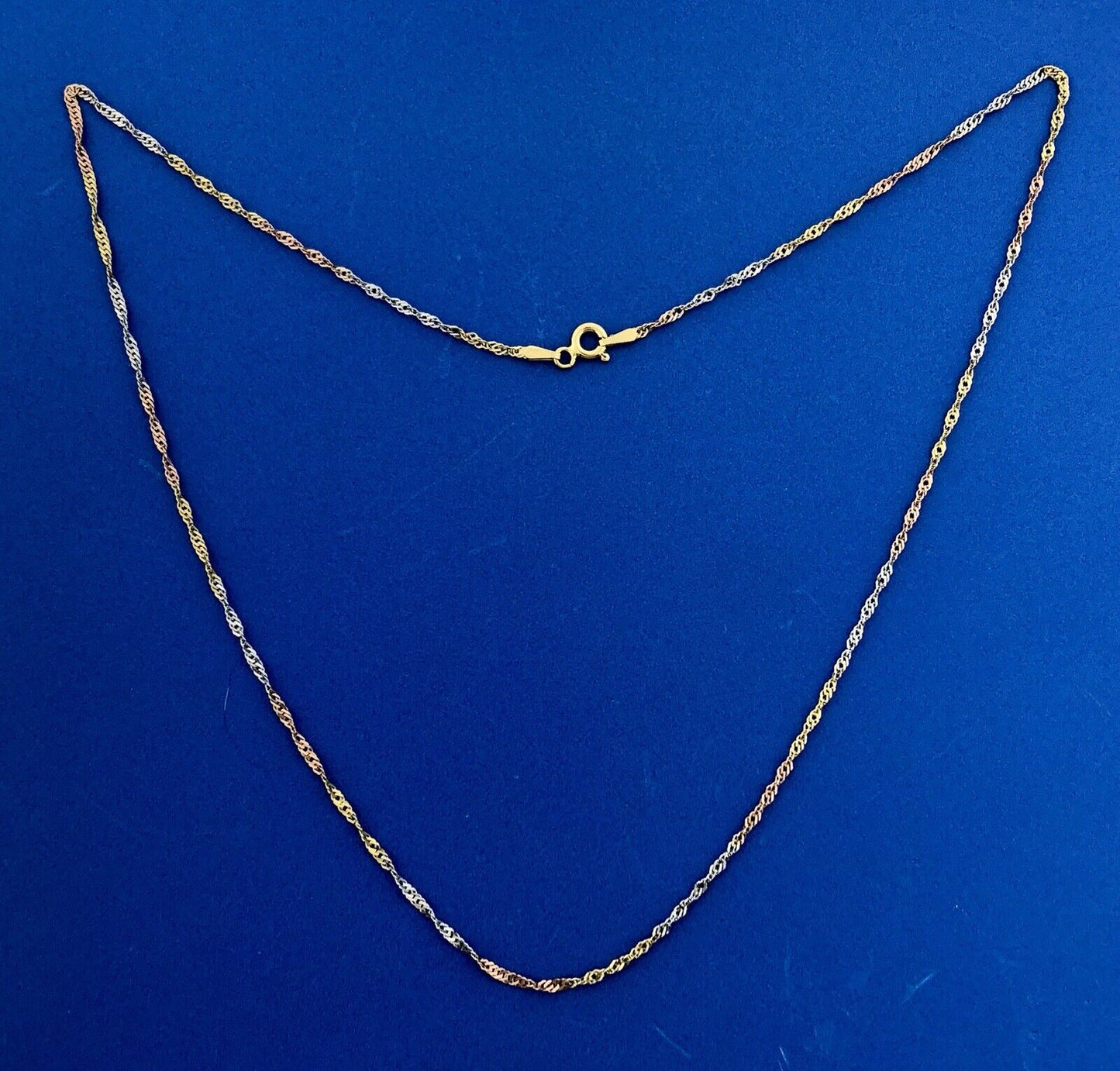 Retro 14K Yellow White Rose Gold Tri-Colored Diamond Cut Twisted Chain Necklace