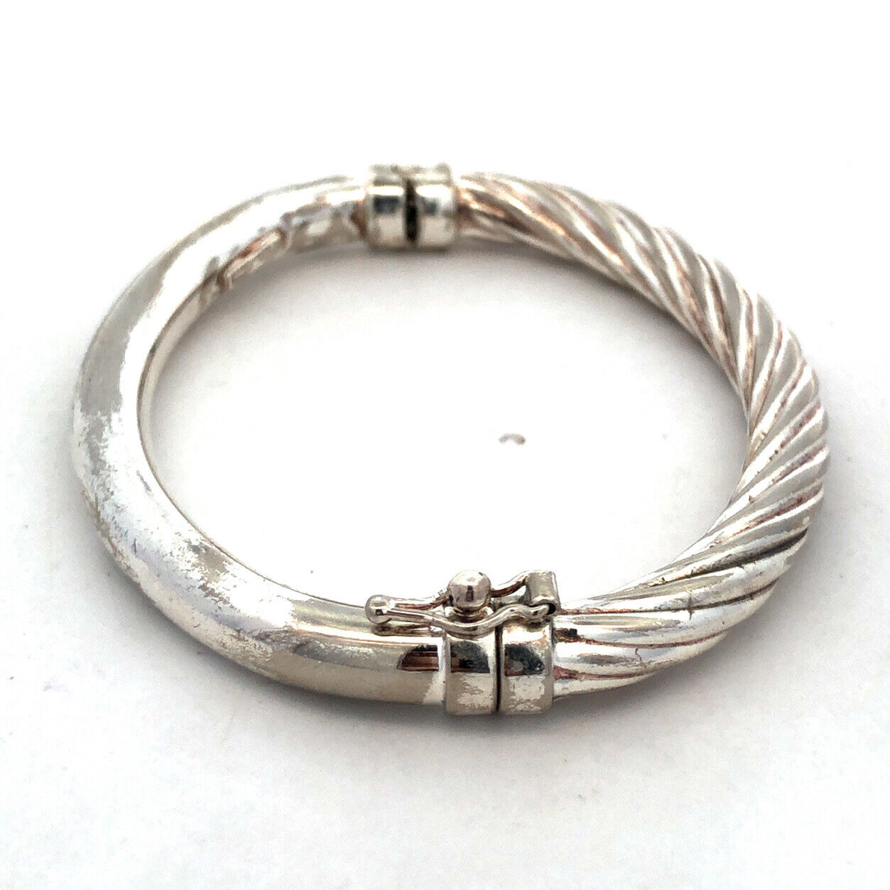 925 Sterling Silver Designer Holy Twisted Cable Small Hinged Cuff Bracelet