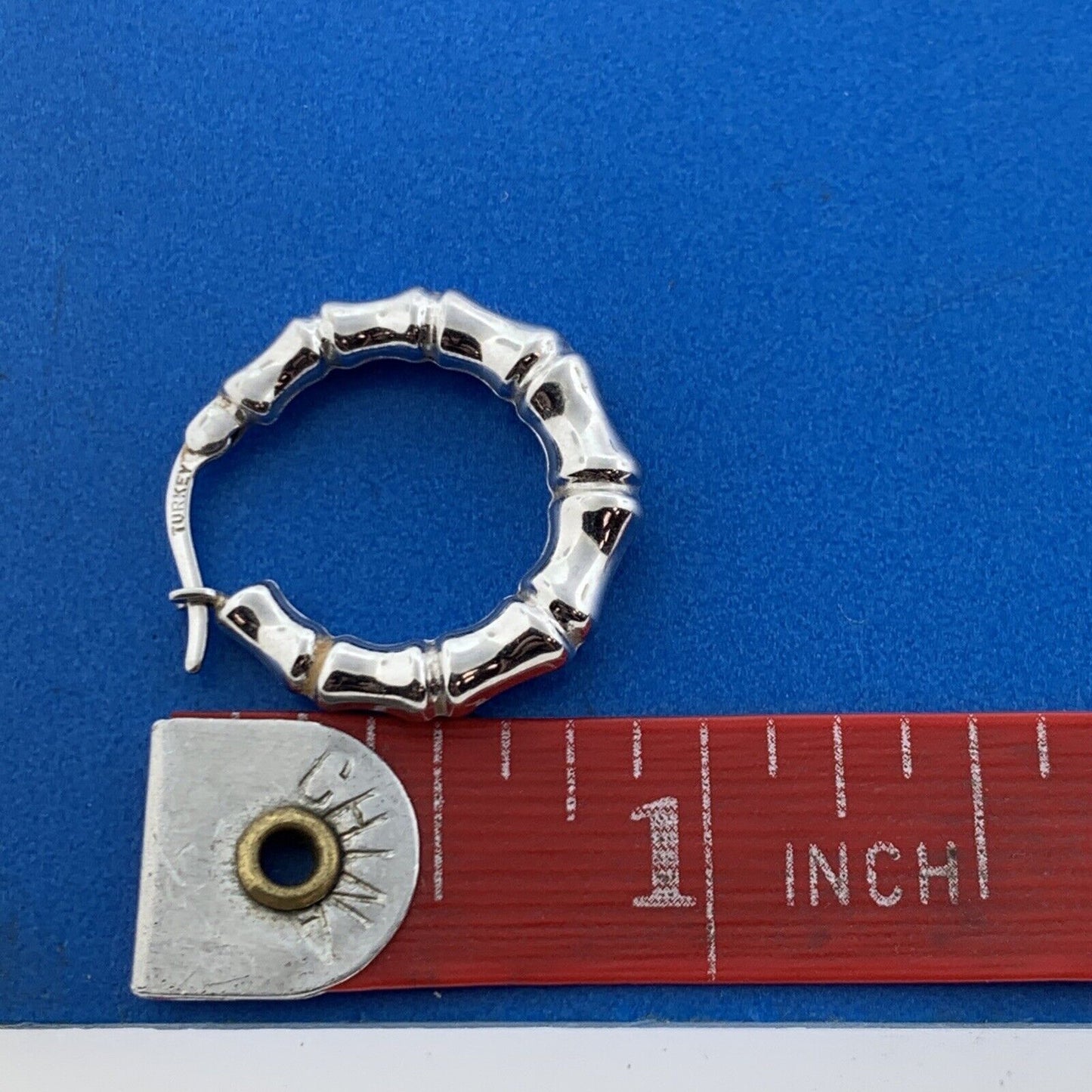 Designer ARR Turkey 14K White Gold Bamboo Design Elegant Hoop Earrings