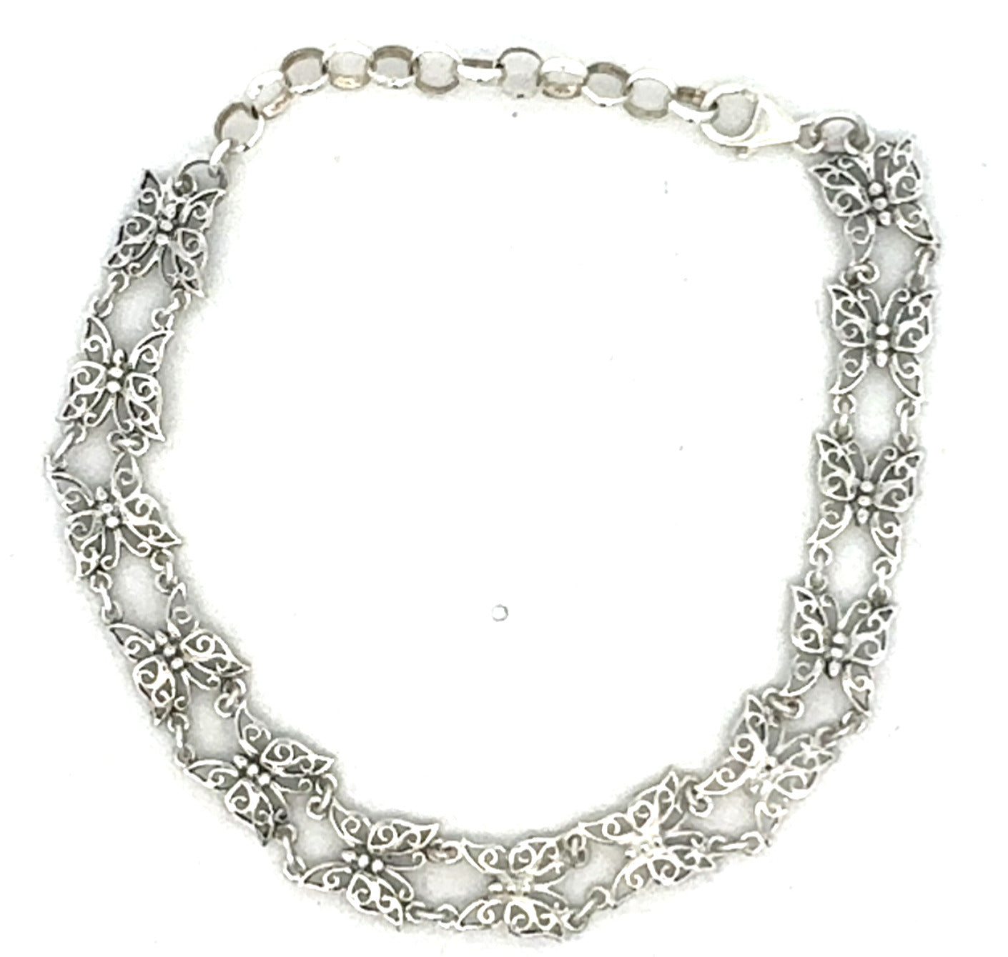 Estate 925 Sterling Silver Filigree Butterfly Station Tennis Bracelet