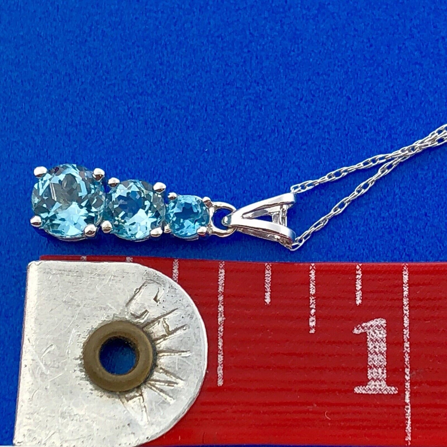Designer 10K White Gold Round Blue Topaz Journey Pendant Necklace