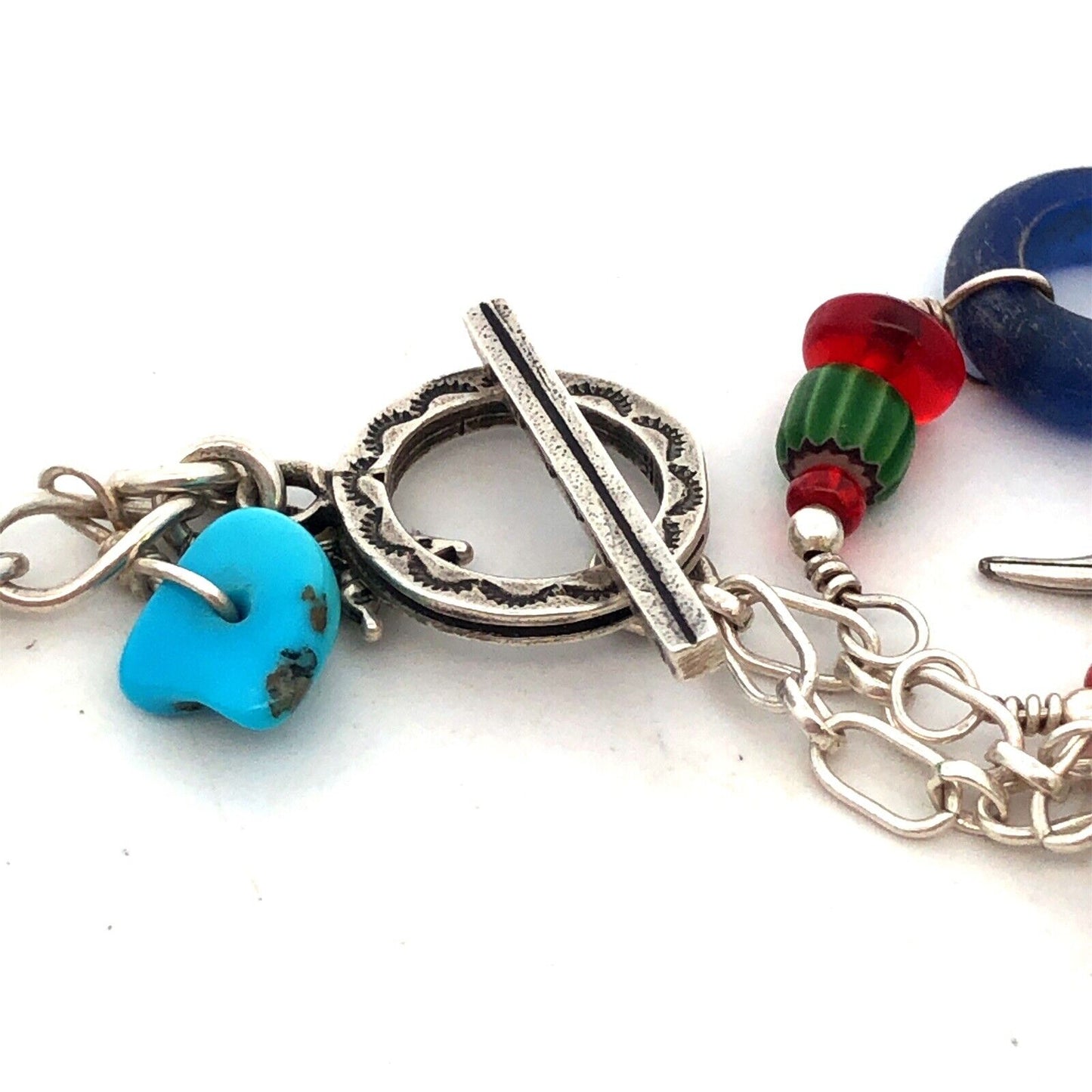 Native American 925 Sterling Silver Multistone Charm Statement Bracelet