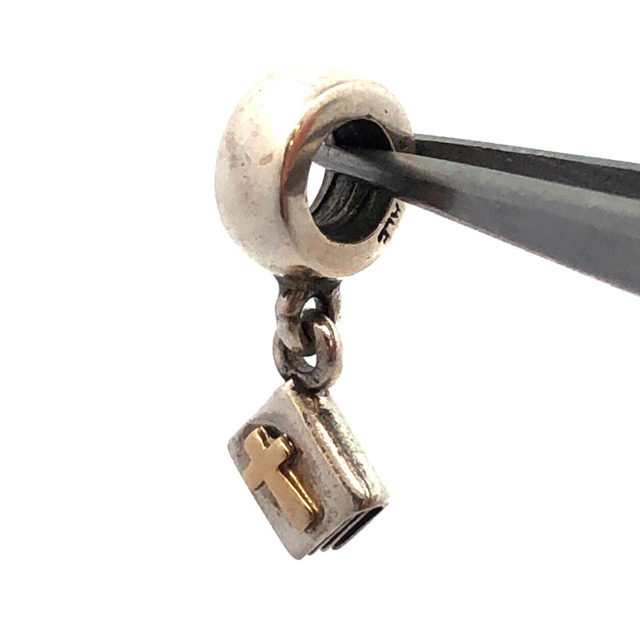 PANDORA Sterling Silver 14K Yellow Gold Bible Dangle 790409 Slide Bracelet Charm