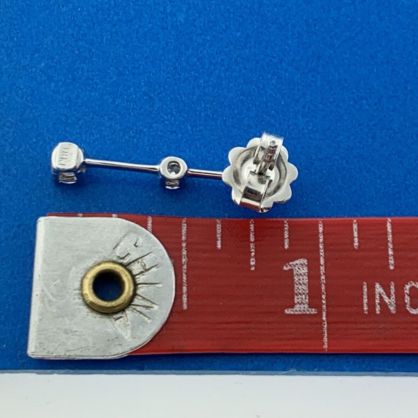 Designer Roberto Coin 18k White Gold Round Diamond Ruby Vertical Stud Earrings