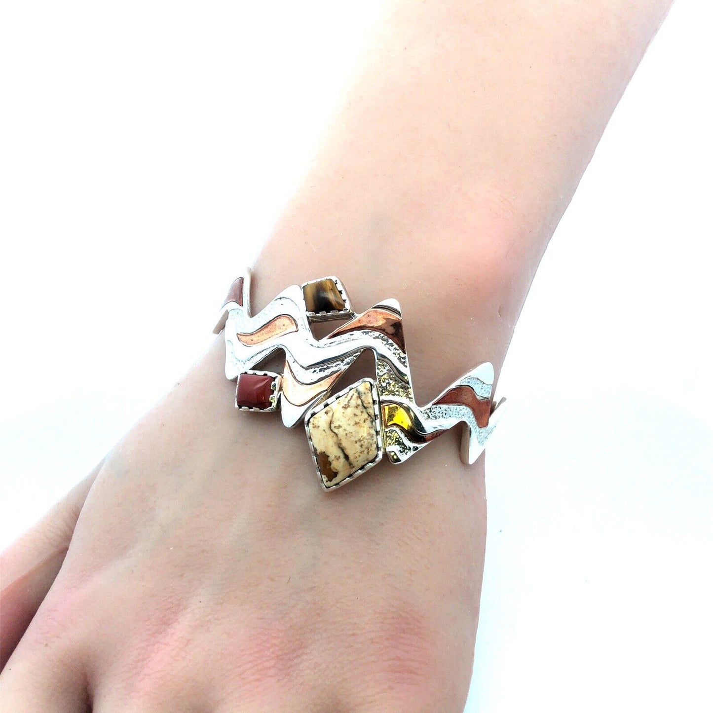 Native American Carolyn Pollack 925 Sterling Silver Copper Jasper Cuff Bracelet