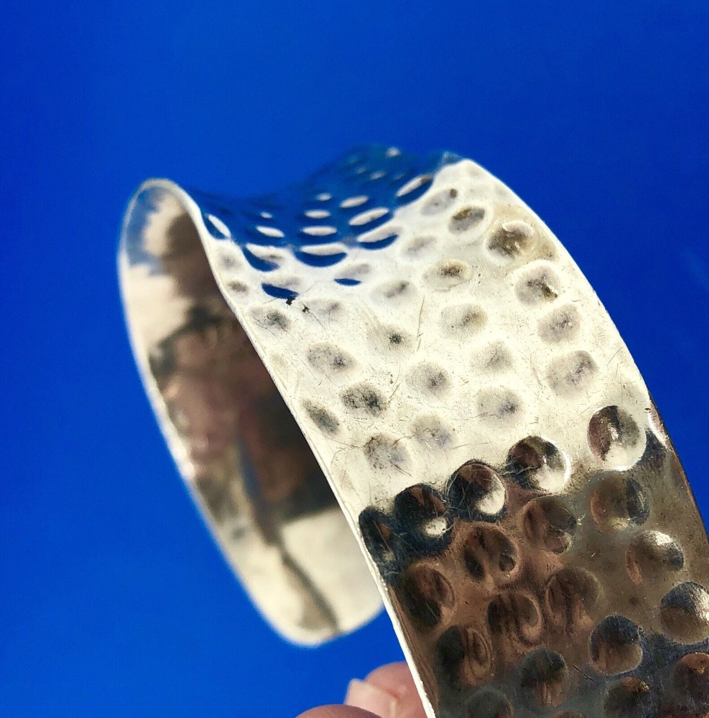 Vintage Mexico Taxco TC 138 Sterling Silver 925 Hammered Wave Cuff Bracelet