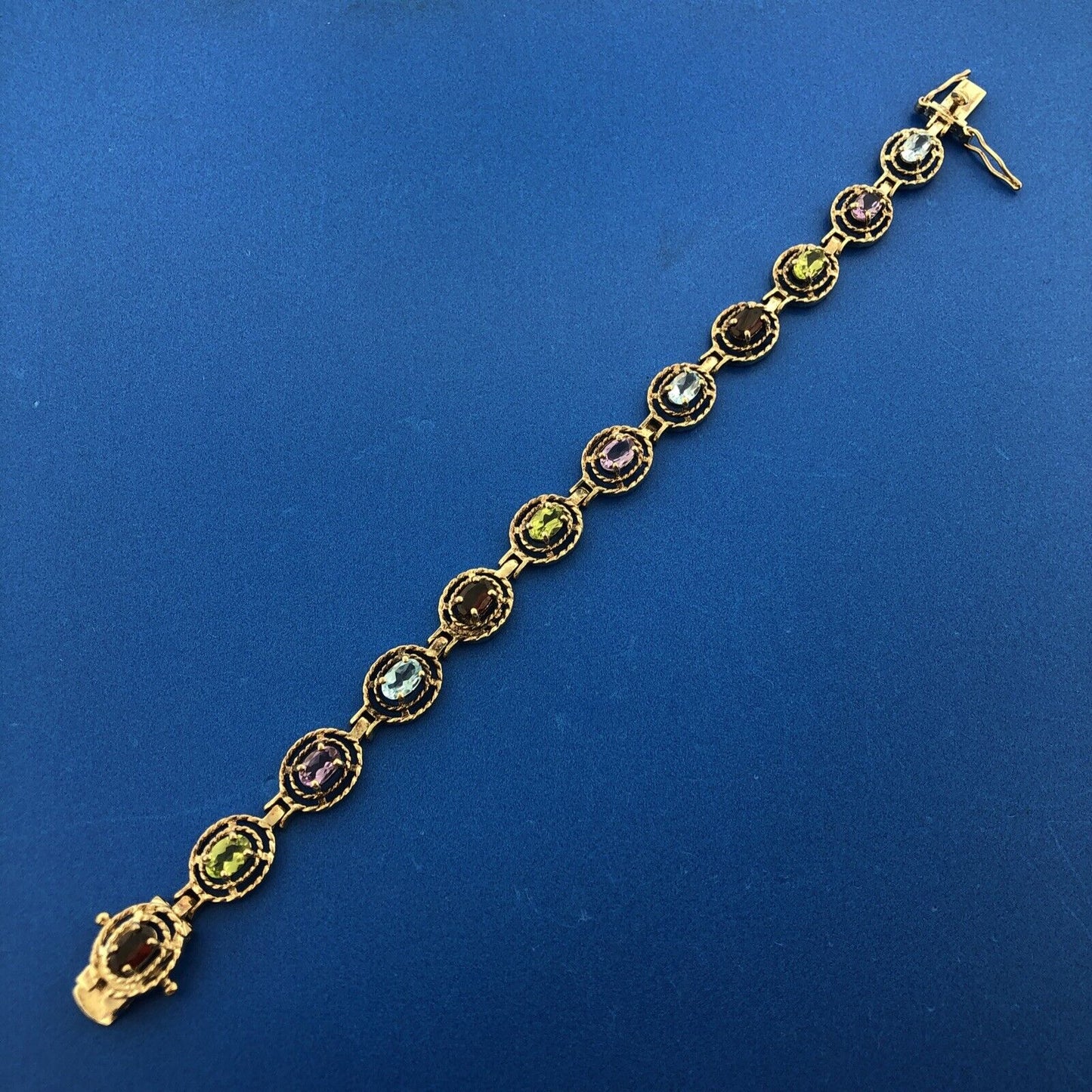Vermeil Sterling Silver 925 Multi Gemstone Tennis Bracelet
