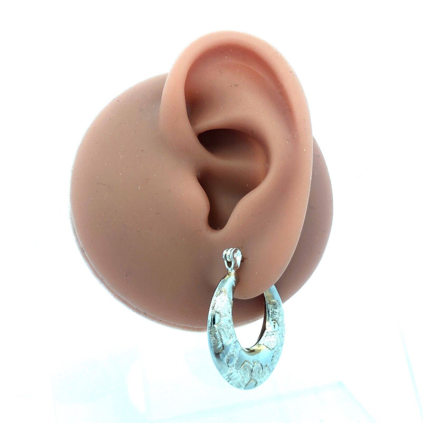 Designer Sterling Silver Floral Etched Polished Florentine Hollow Hoop Earrings