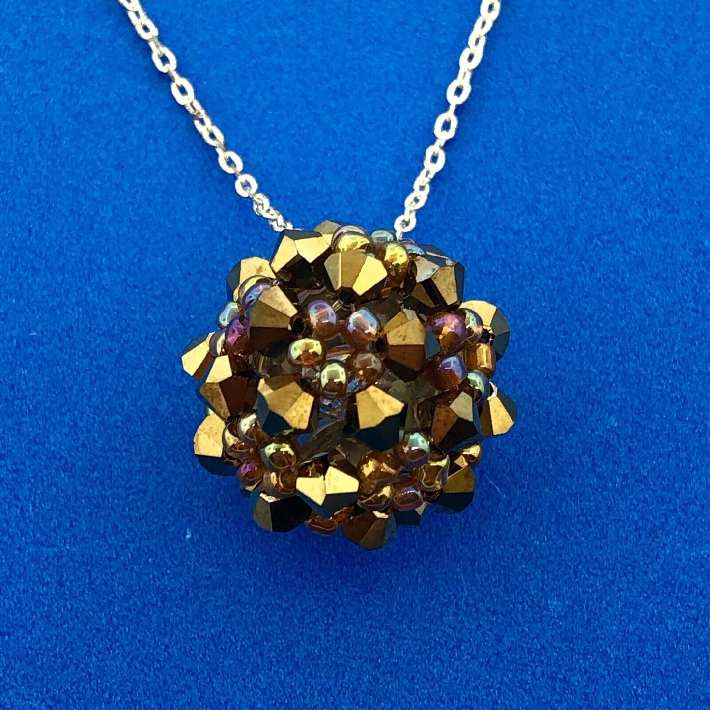 Stunning Sterling Silver 925 Faceted Glass and Bead Crystal Ball 18.5" Necklace