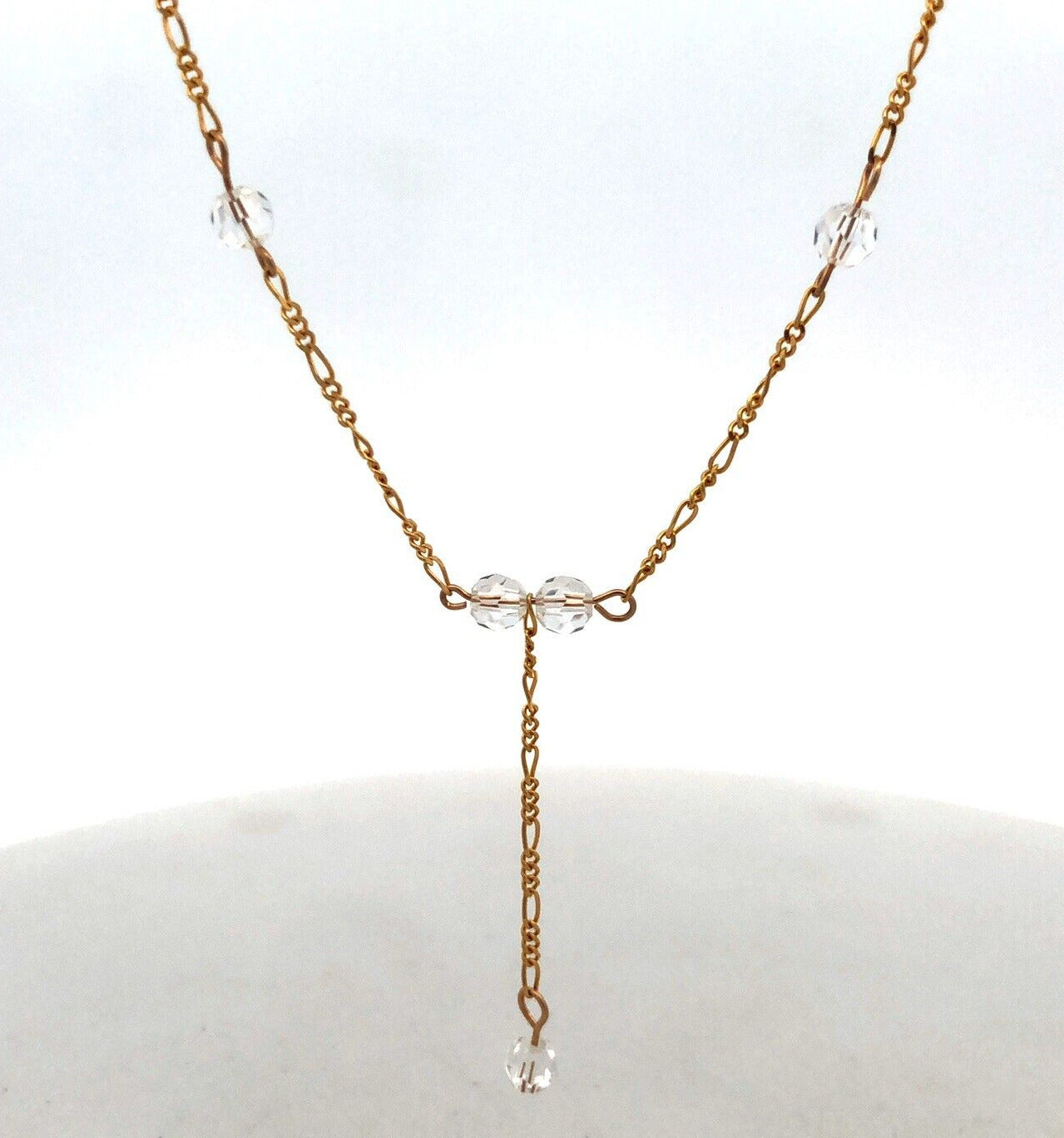 Designer LJ 14K Yellow Gold Cubic Zirconia Beaded Lariat Chain Necklace