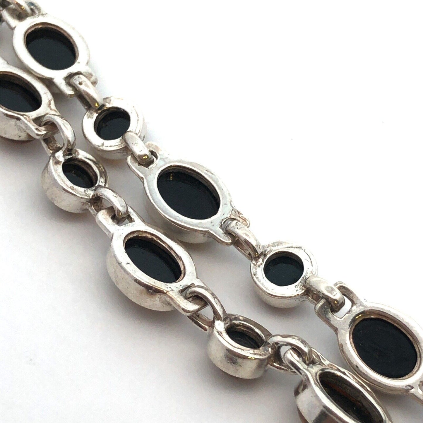 Vintage 925 Sterling Silver Oval Round Cabochon Amber Tennis Bracelet