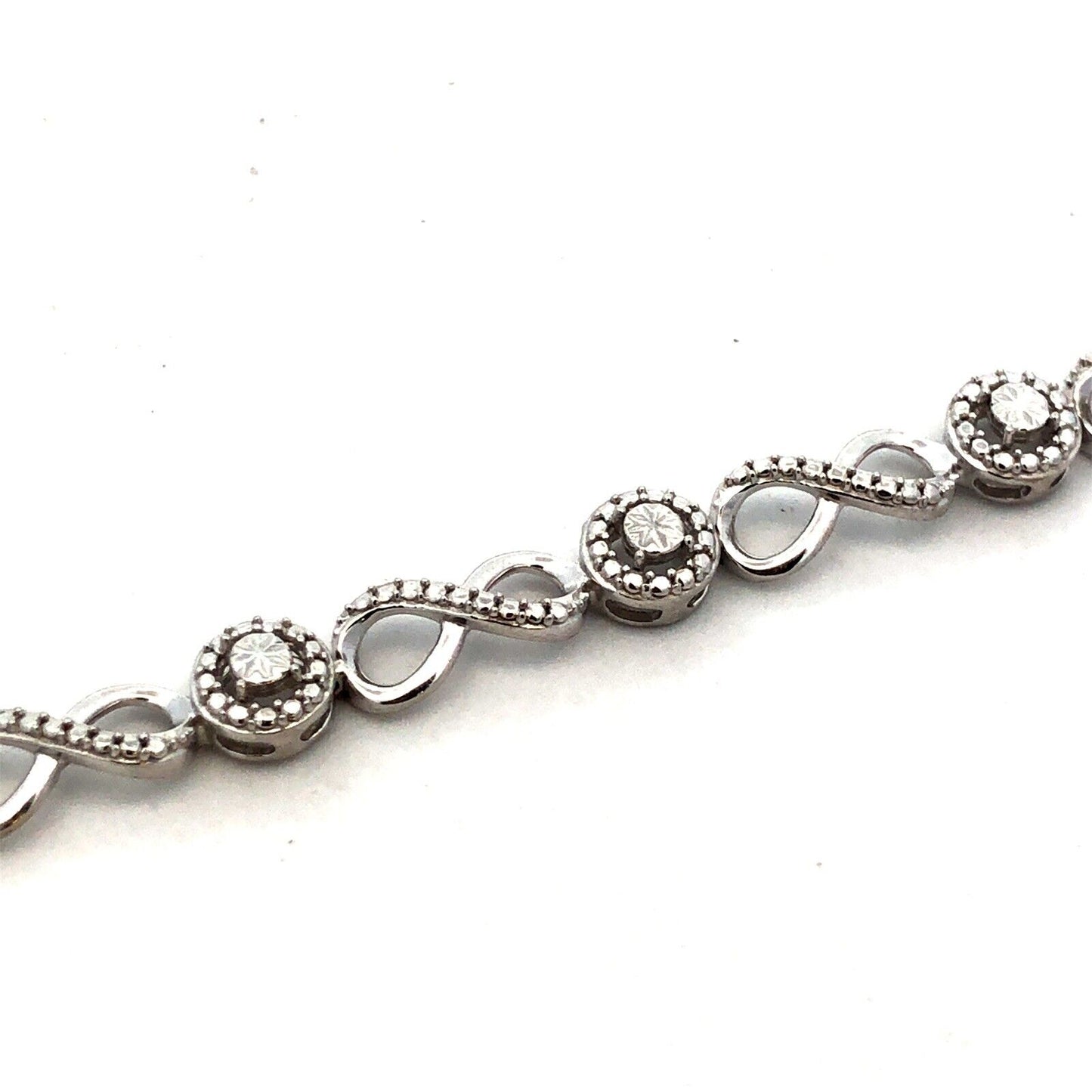Designer JWBR 925 Sterling Silver Textured Infinity Anniversary Tennis Bracelet