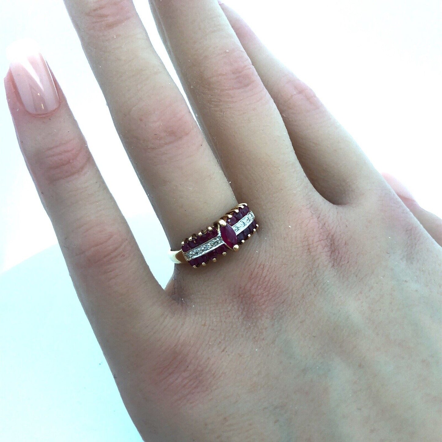 Vintage 10K Yellow Gold Ruby Diamond Engagement Anniversary Cocktail Ring