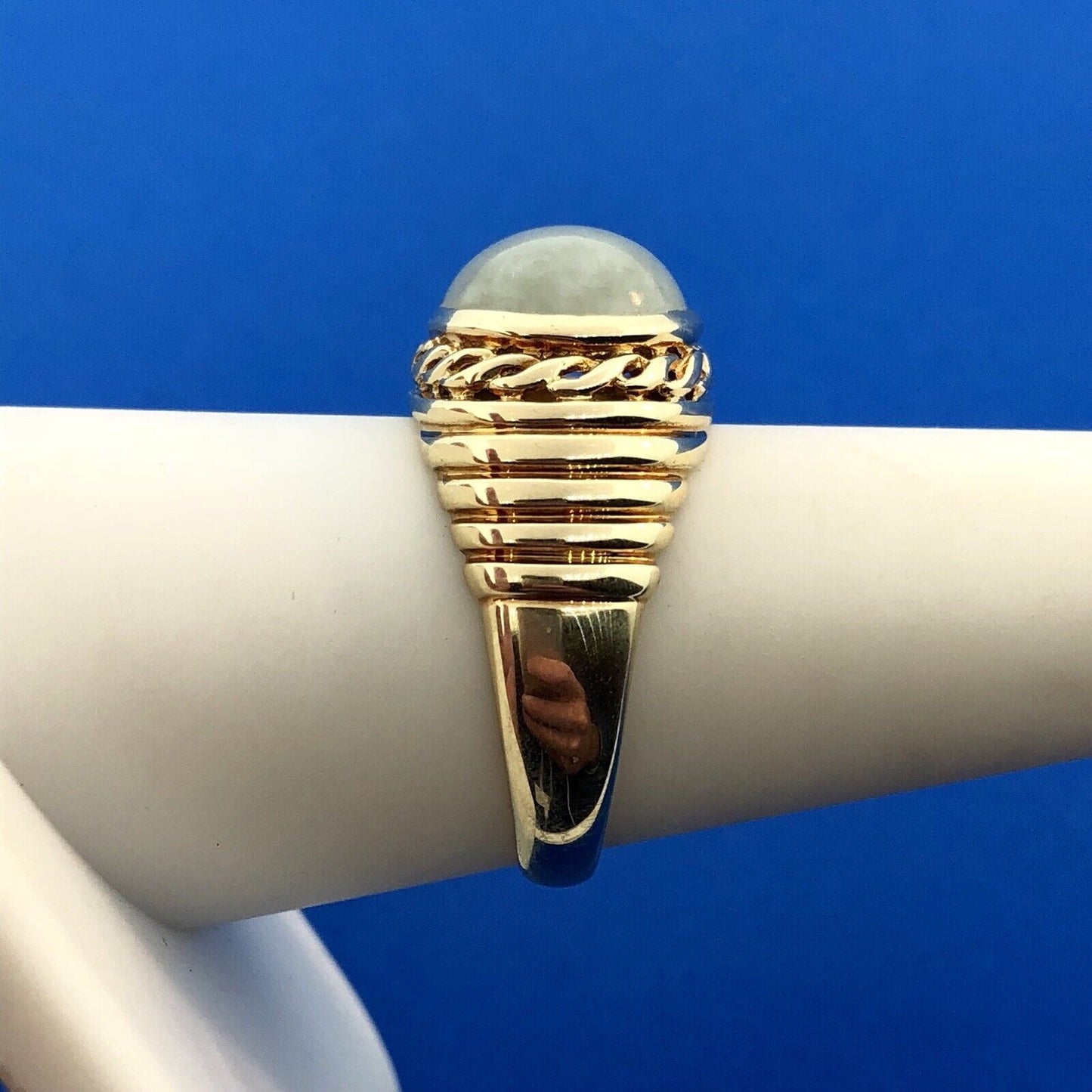 Designer PDV 14K Yellow Gold Oval Jade Jadeite Modernist Ribbed Dome Ring