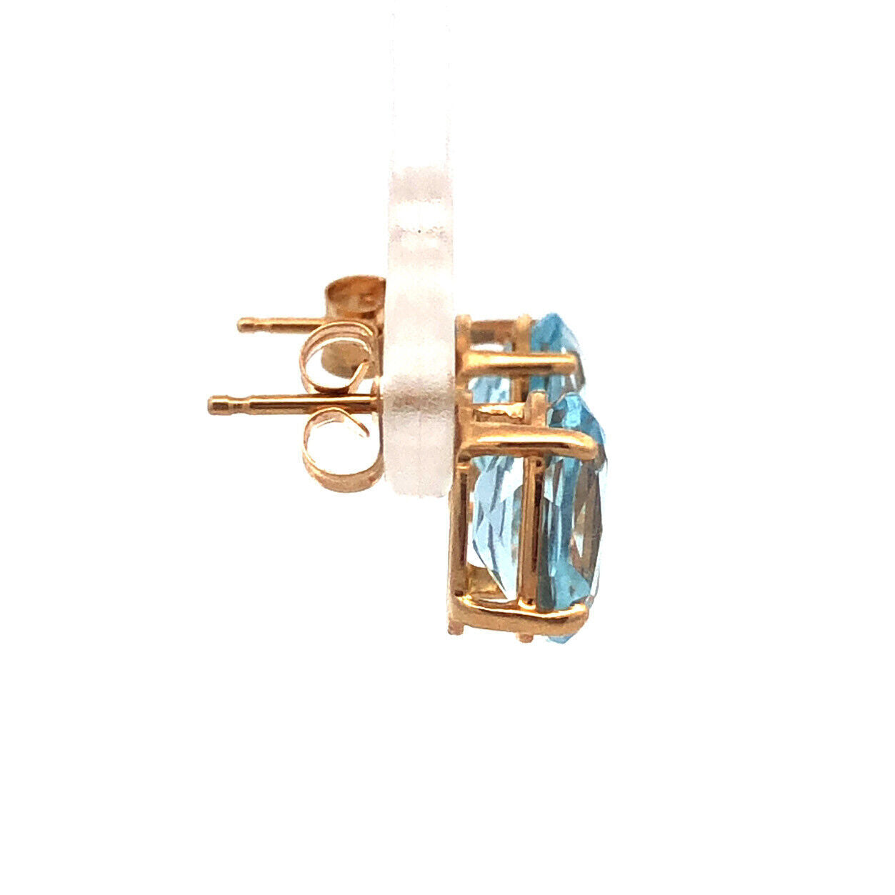 14K Yellow Gold Oval Blue Topaz Solitaire December Anniversary Stud Earrings
