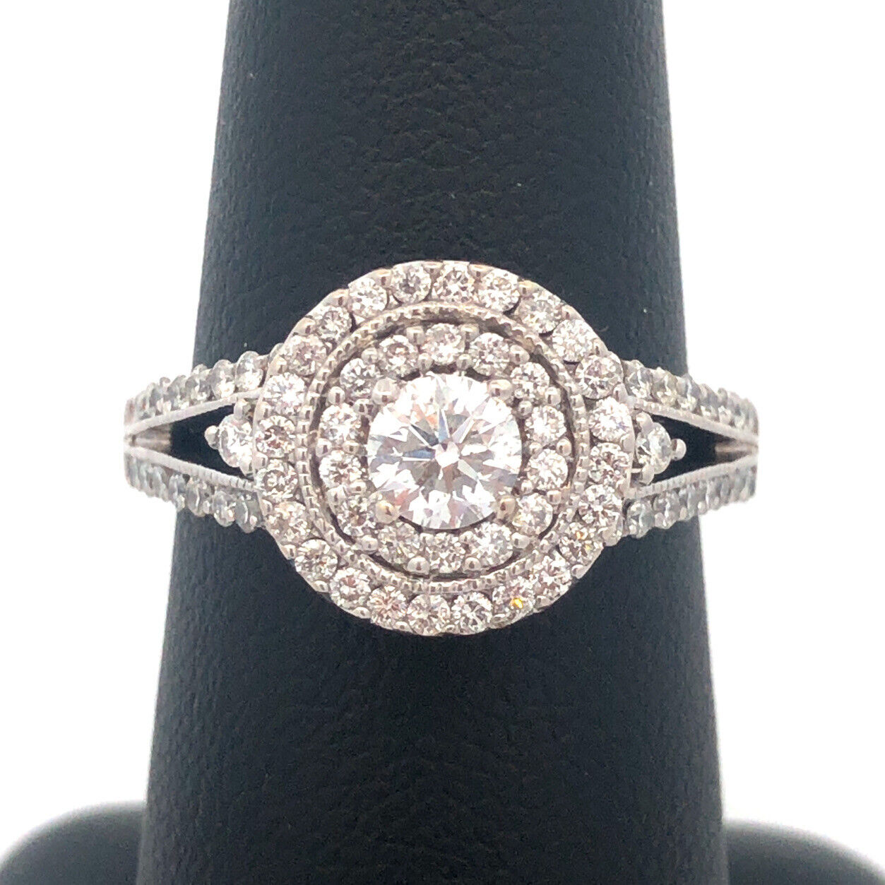 14K White Gold Brilliant Round Diamond Double Halo Engagement Wedding Bridal Set