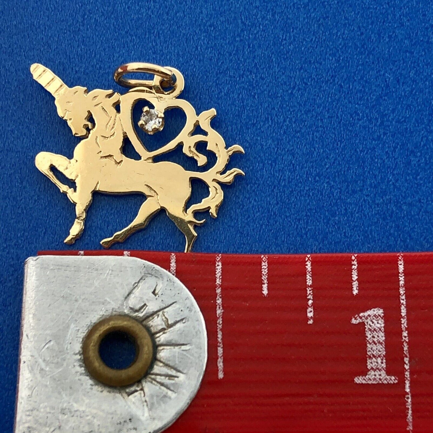 Whimisical 14K Yellow Gold Diamond Dancing Prancing Unicorn Charm Pendant