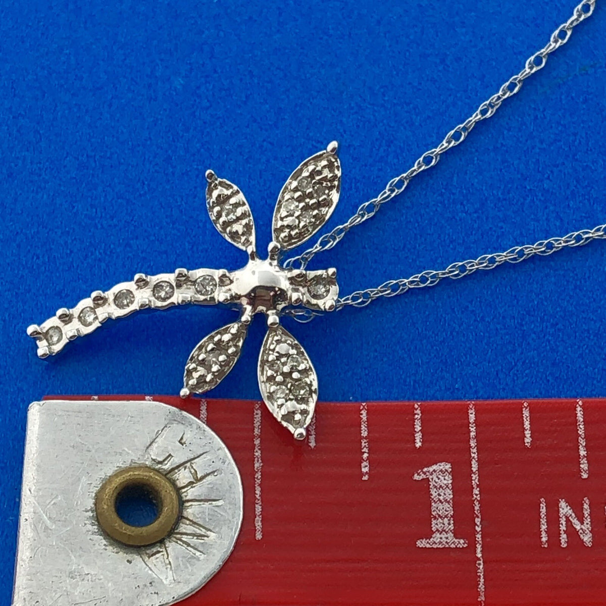 Designer 10K White Gold Diamond Dragonfly Spiritual Pendant Necklace