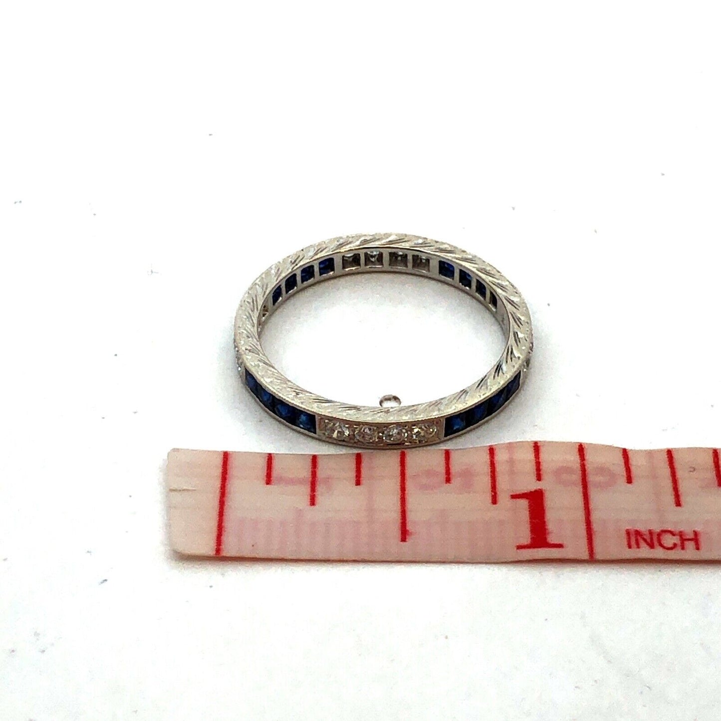 Designer BKC 14K White Gold Sapphire Diamond Wedding Anniversary Band Ring