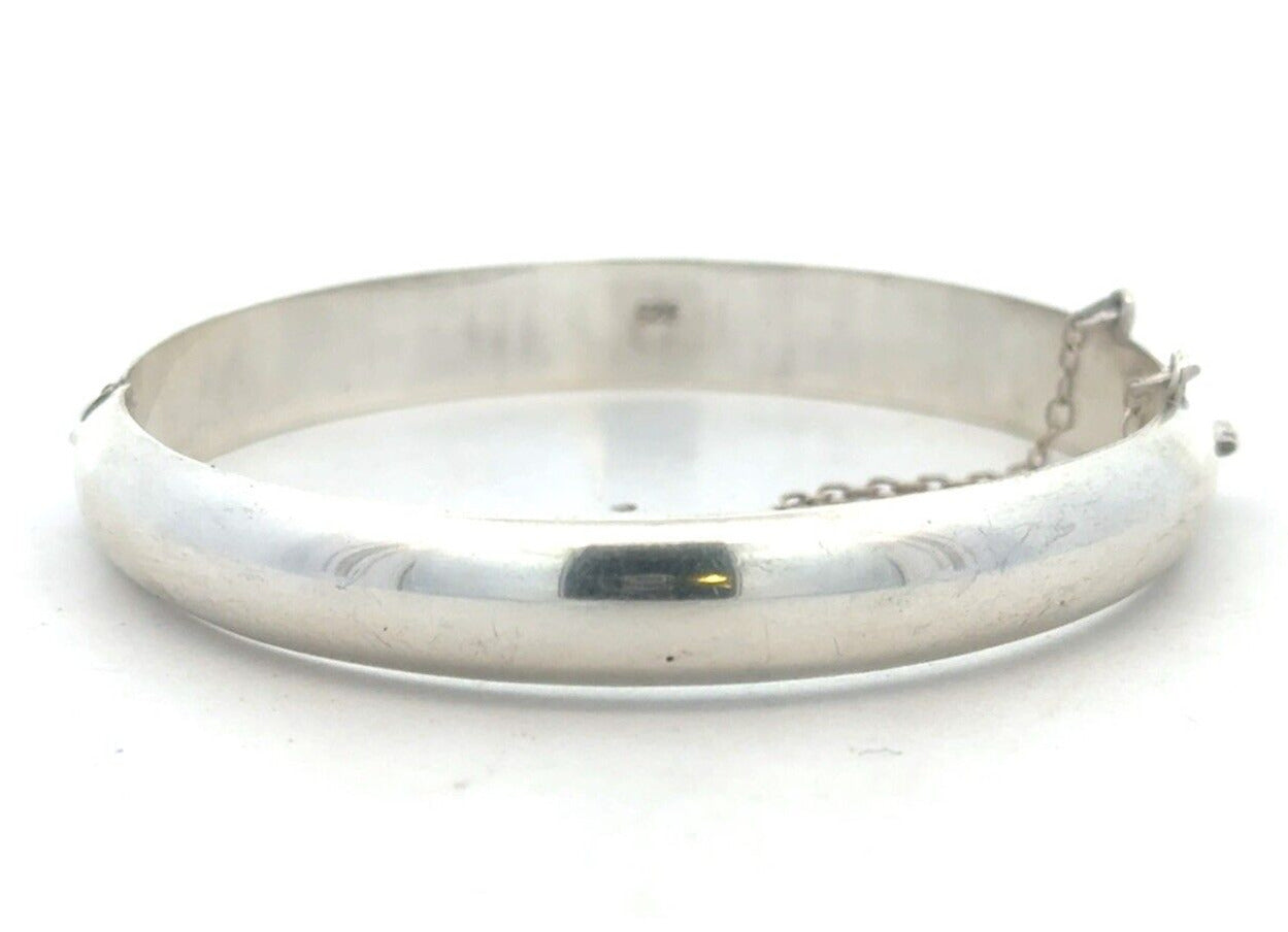 Estate 925 Sterling Silver Polished Hinged Cuff Bangle Bracelet