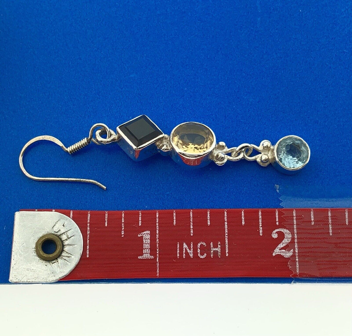 Retro 925 Sterling Silver Citrine Blue Topaz Smokey Quartz Drop Dangle Earrings