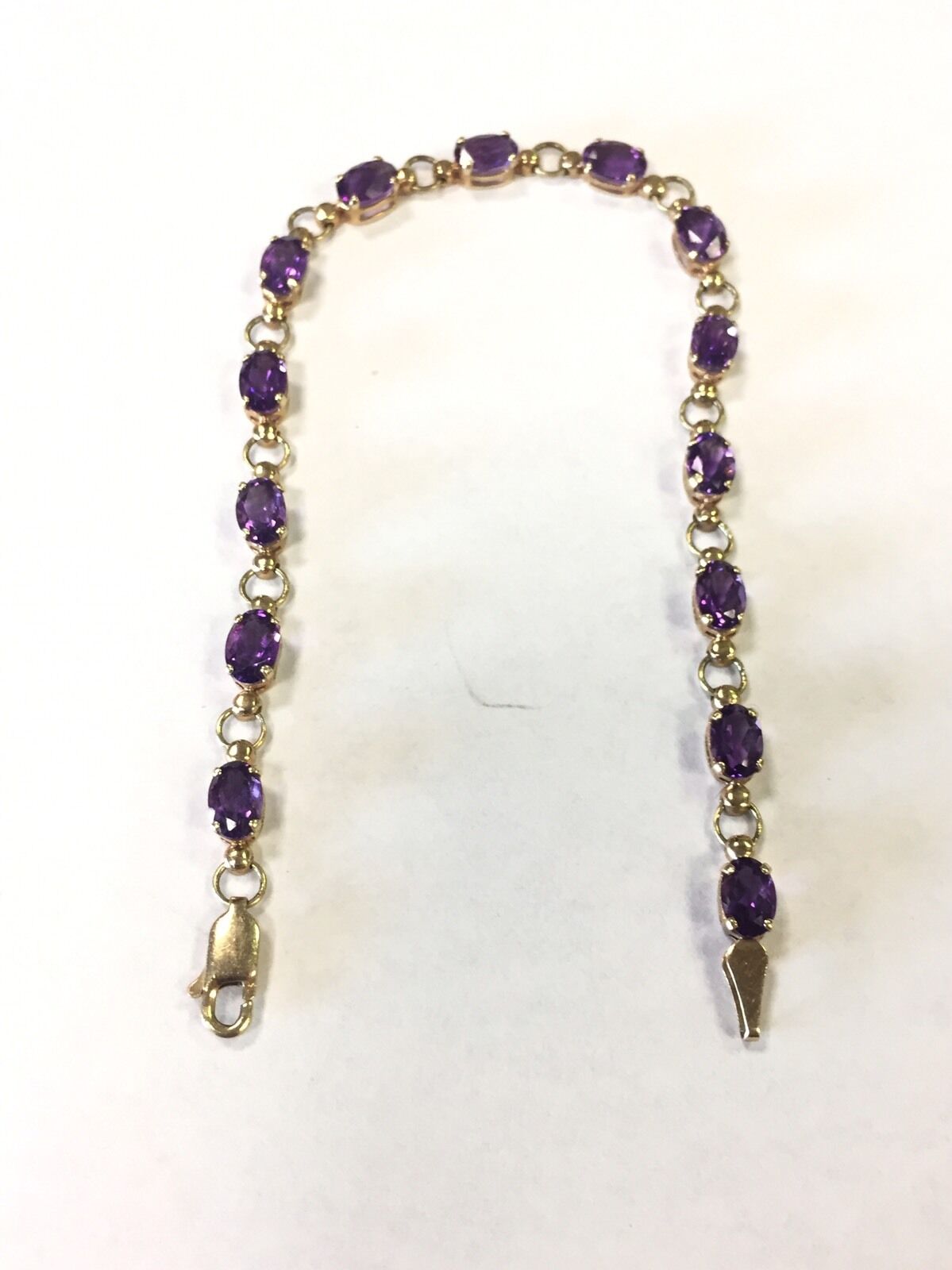10k Yellow Gold Oval Amethyst February Birthday Anniversary Tennis Bracelet