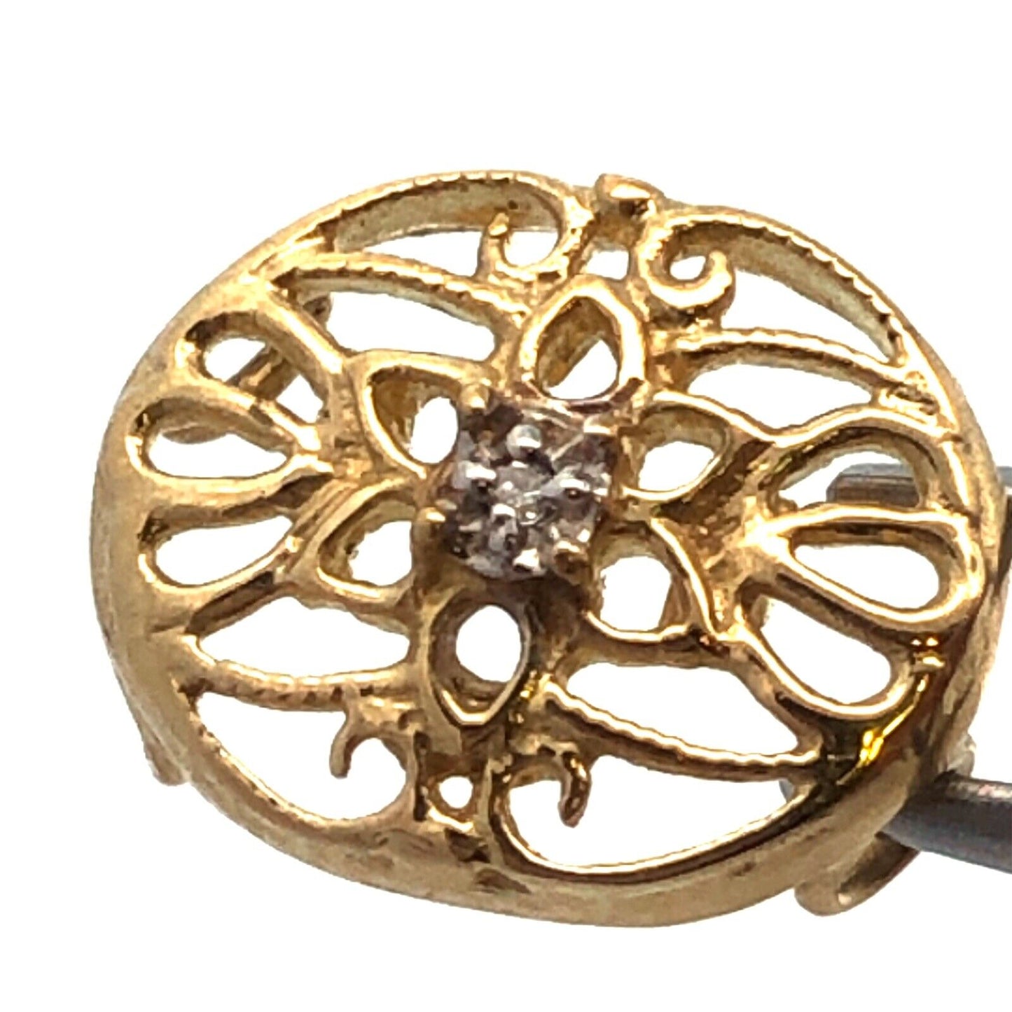 Designer 10K Yellow Gold Diamond Floral Scroll Oval Slide Bracelet Charm