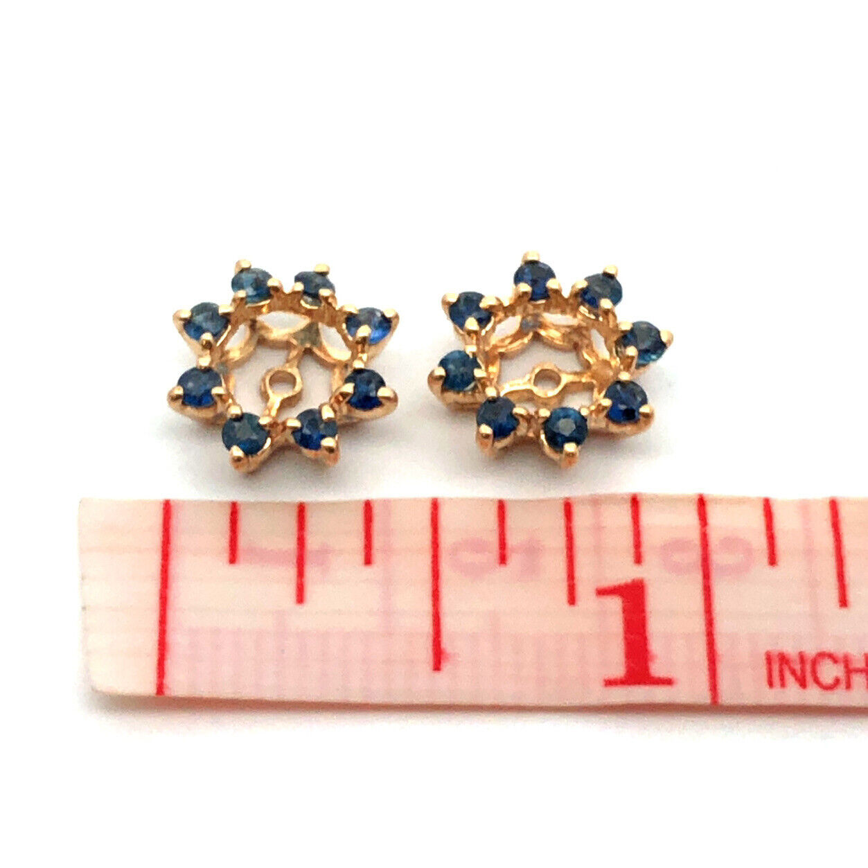 14K Yellow Gold Round London Blue Topaz Halo Earring Jackets