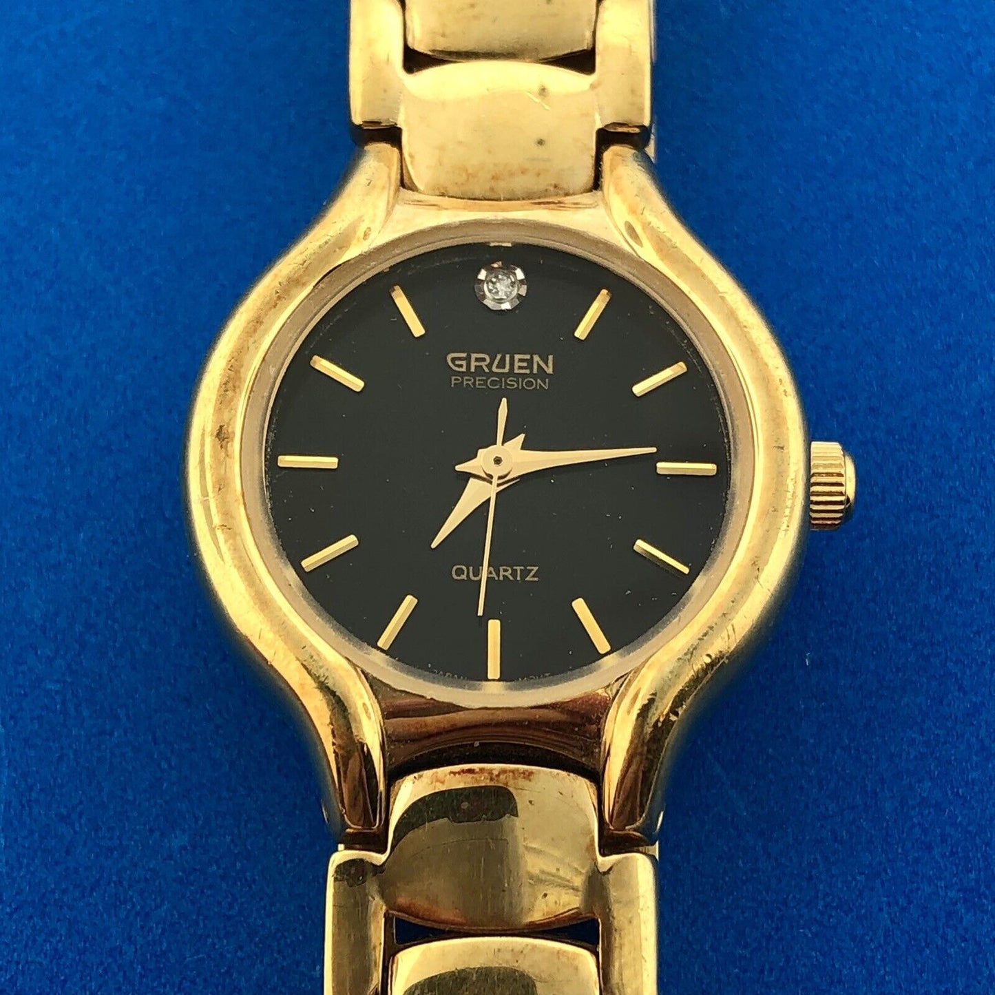 Gruen Precision Gold Tone Stainless Steel Diamond Accented Vintage Ladies Watch