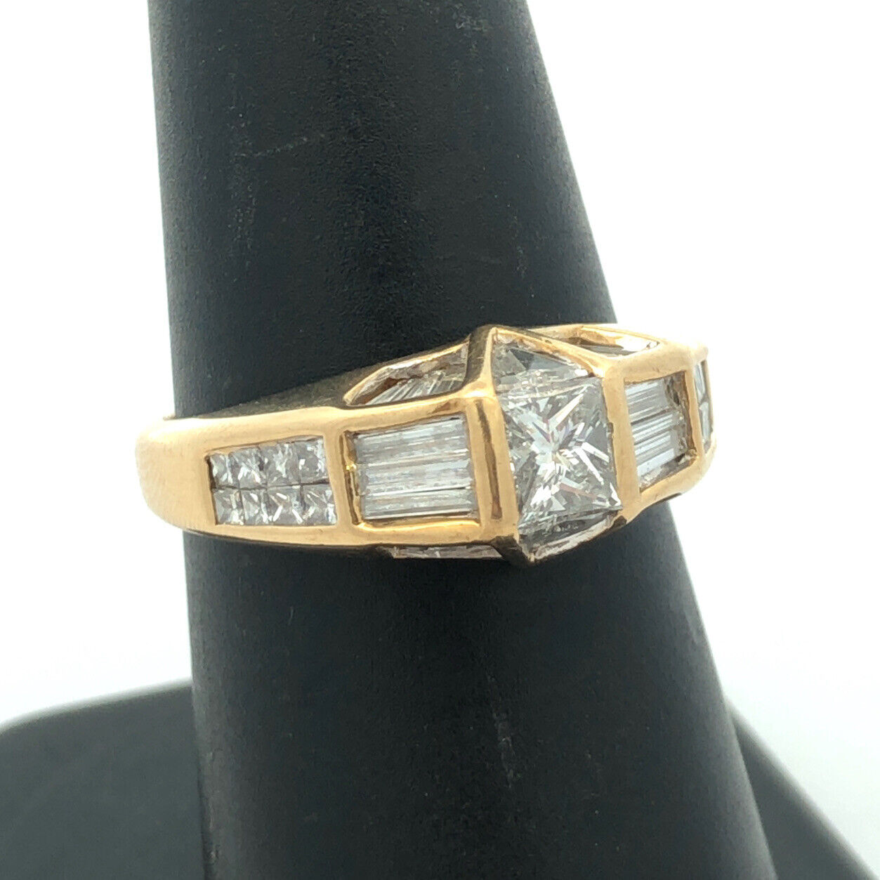 Designer 18K Yellow Gold Multi-Cut Diamond Modernist Dome Engagement Ring