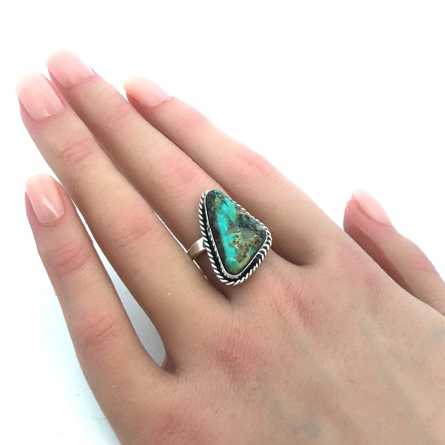 Native American Unsigned Old Pawn 925 Sterling Silver Turquoise Cabochon Ring