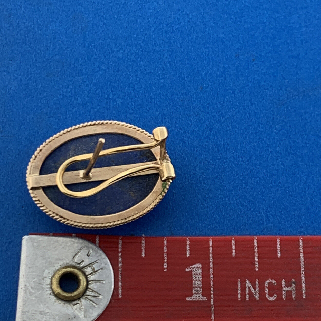 Vintage 14K Yellow Gold Lapis Lazuli Cabochon Statement Omega Back Earrings