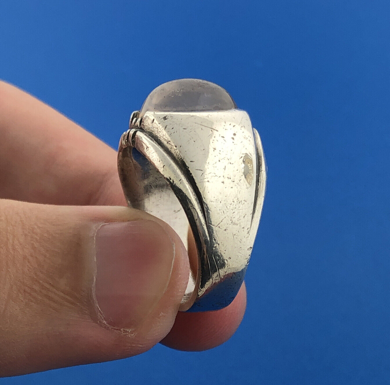 Designer C & C Sterling Silver 925 Cabochon Oval Moonstone Dome Ring Size 7.75