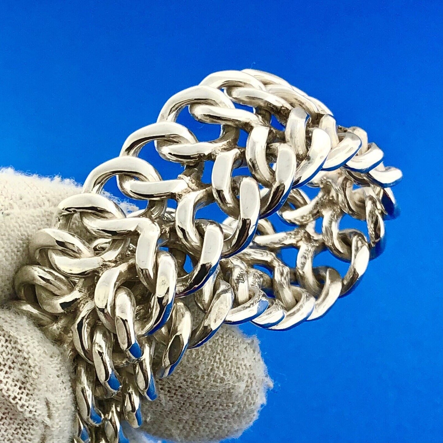 Signed Taxco 925 Sterling Silver Double Cable Link Statement Choker Necklace
