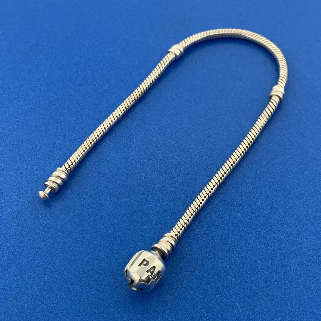 Authentic Pandora Sterling Silver 925 Barrel Clasp Charm Bracelet #590702
