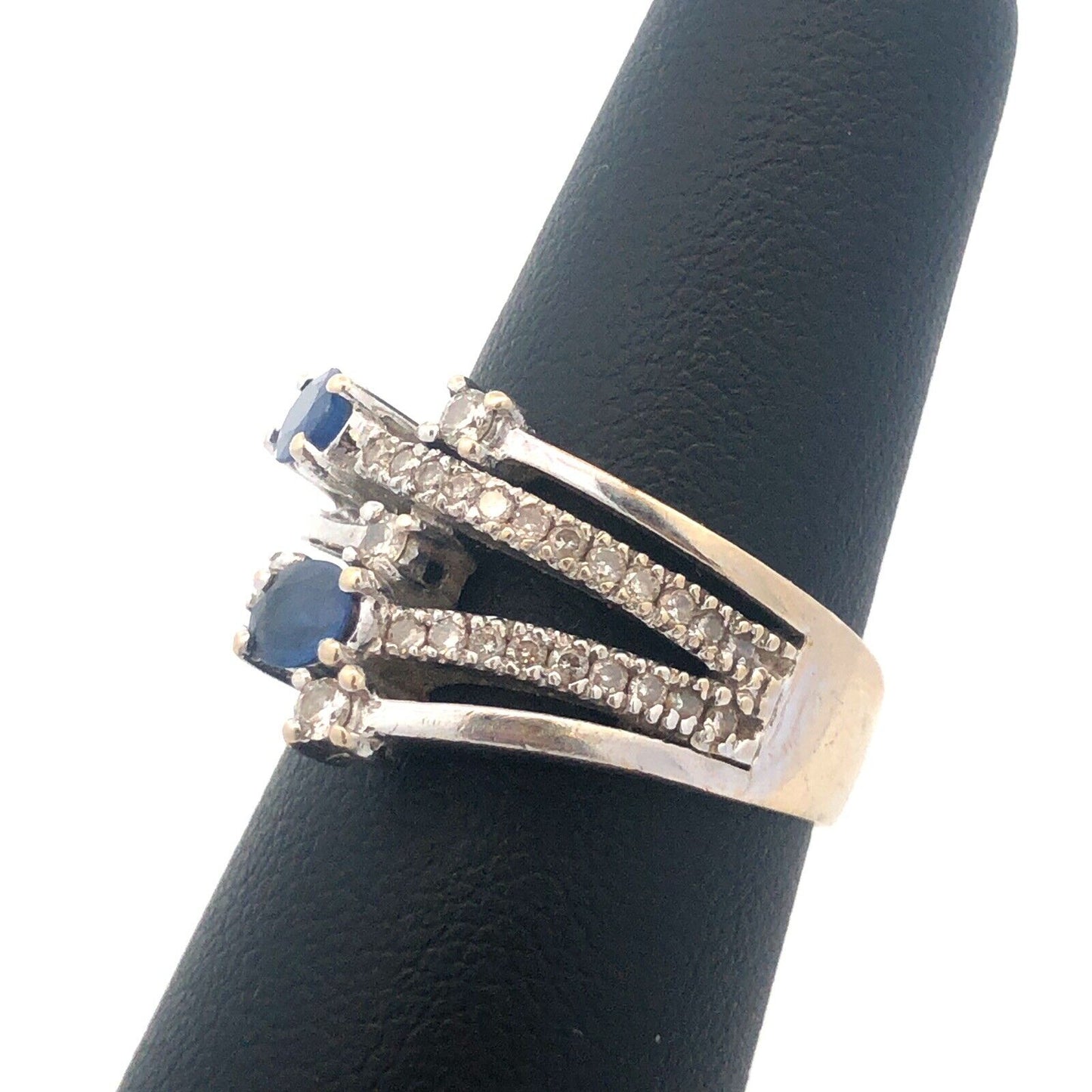 One-of-a-kind 14k White Gold Diamond and Sapphire Statement Ring