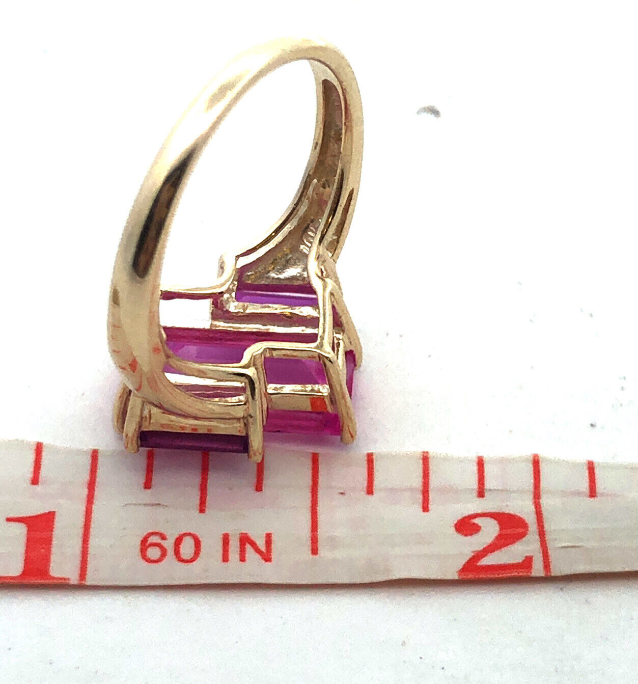 Designer 10K Yellow Gold Rectangle Pink Topaz Trio Modernist Statement Ring