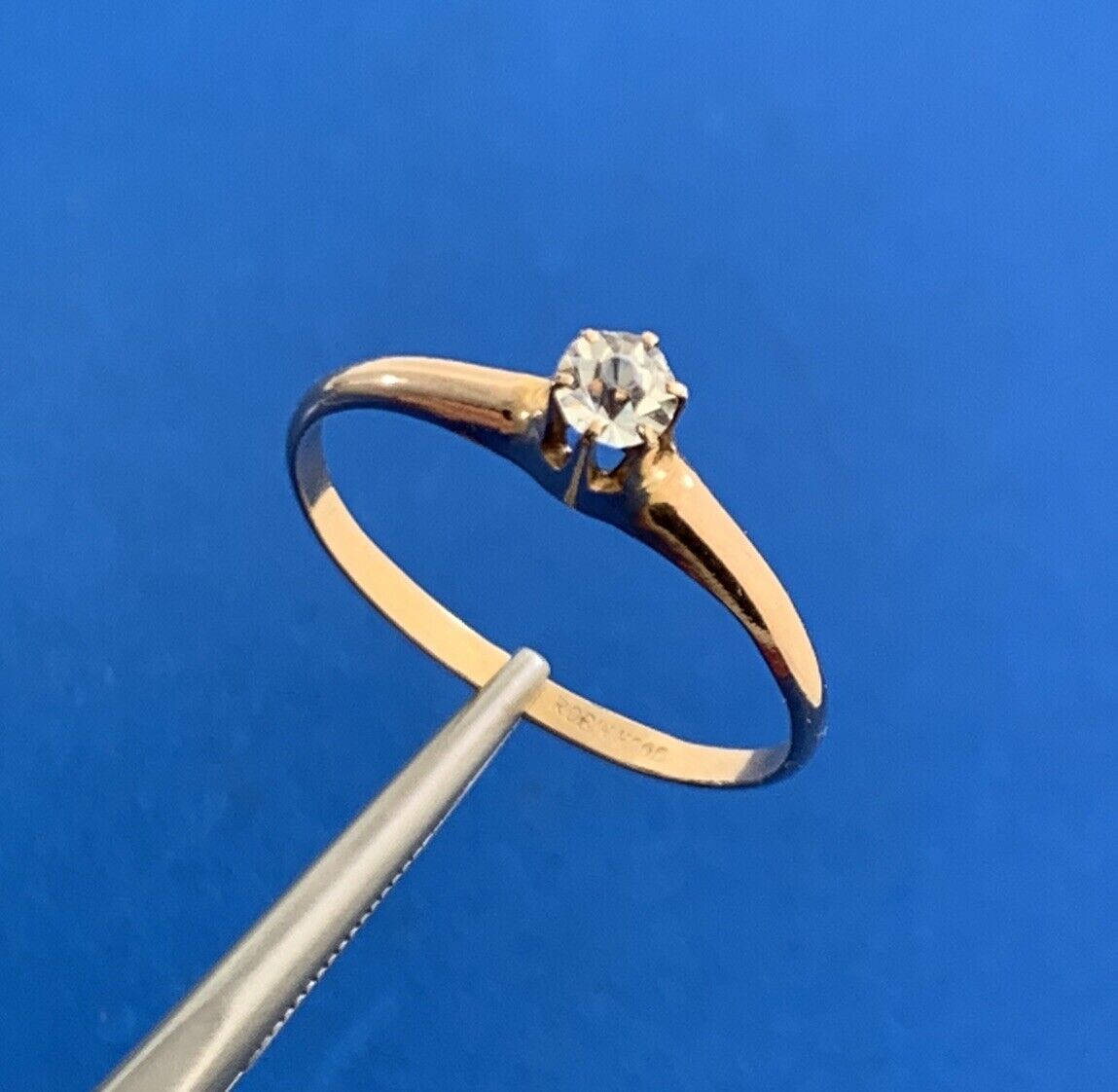 Estate Robin Hood 10K Rose Gold Cubic Zirconia Solitaire Engagement Promise Ring