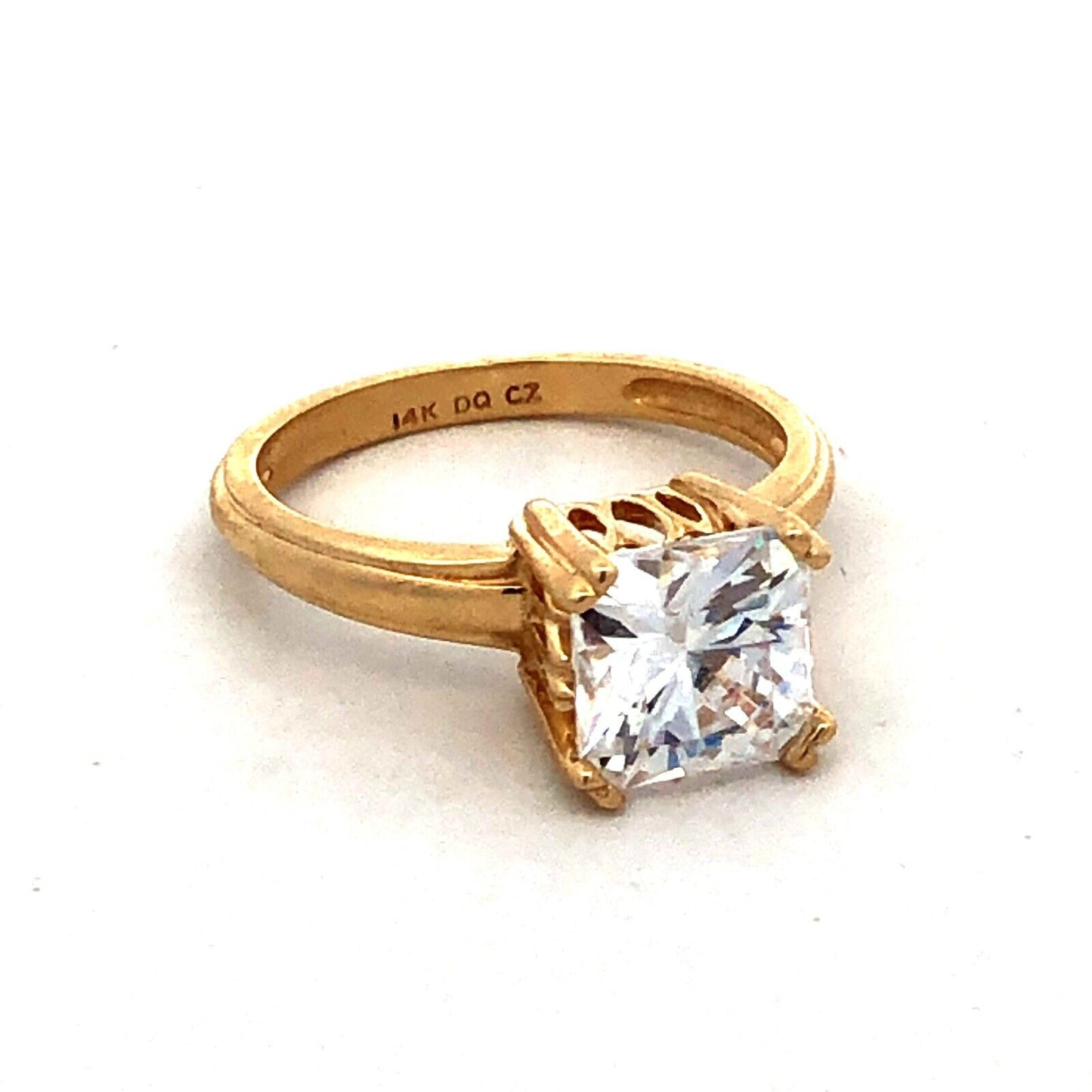 Diamonique 14K Yellow Gold Princess Cut Cubic Zirconia CZ Engagement Ring