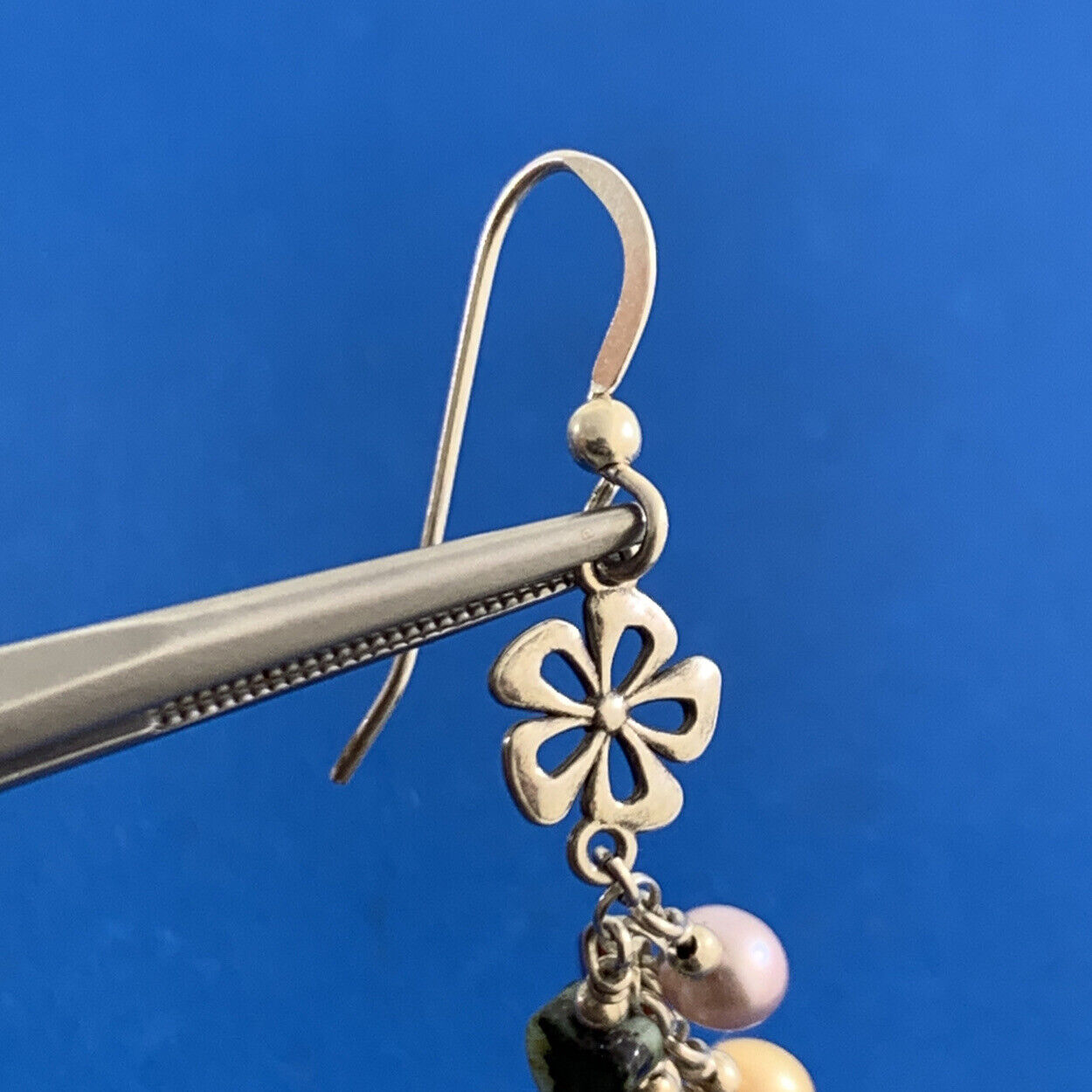 Multi-Stone Colorful Hearts 925 Sterling Silver Flower Dangle Hook Earrings
