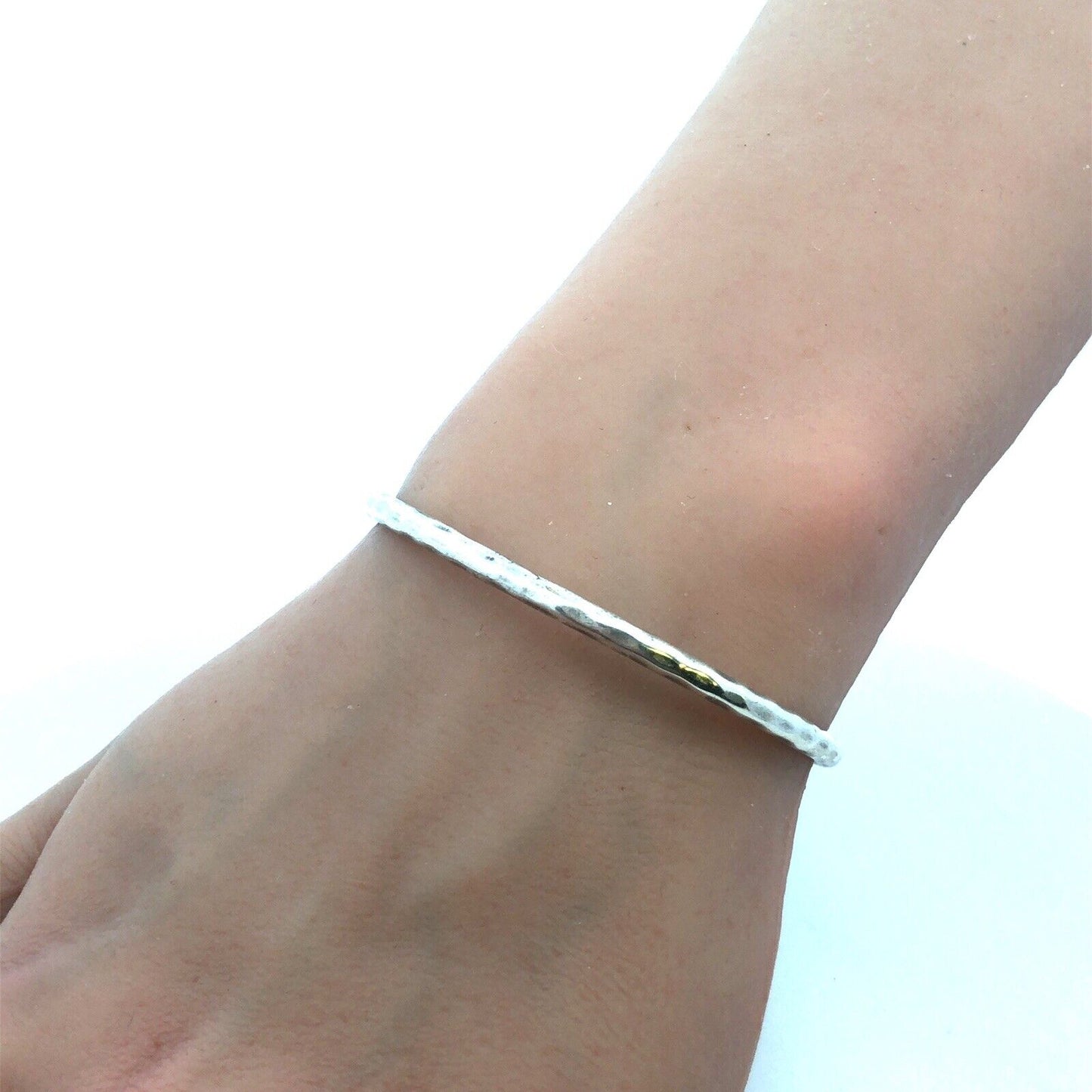 Vintage Artisan Designer Silver Plate Hammered Open Bangle Cuff Bracelet