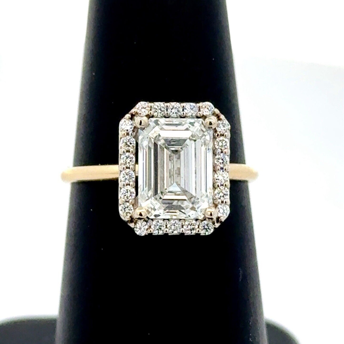 14K Yellow Gold Emerald Lab Created Diamond 2.55 TCW Halo Engagement Ring