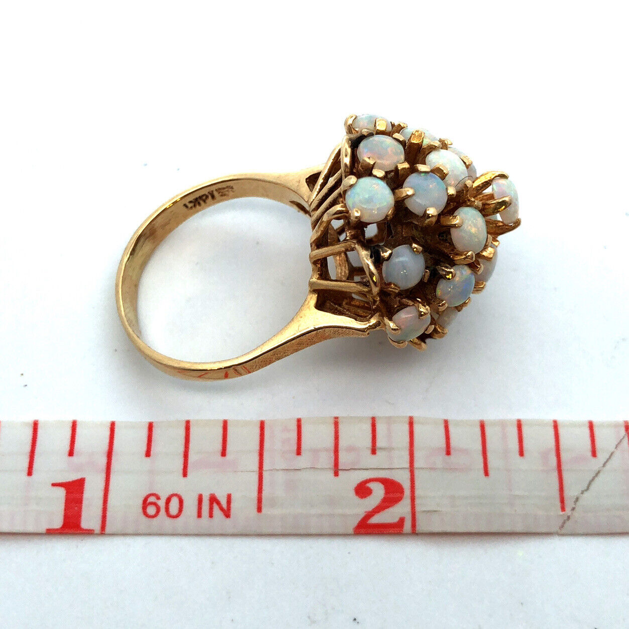 Vintage Designer 14K Yellow Gold Opal Cluster Statement Cocktail Ring
