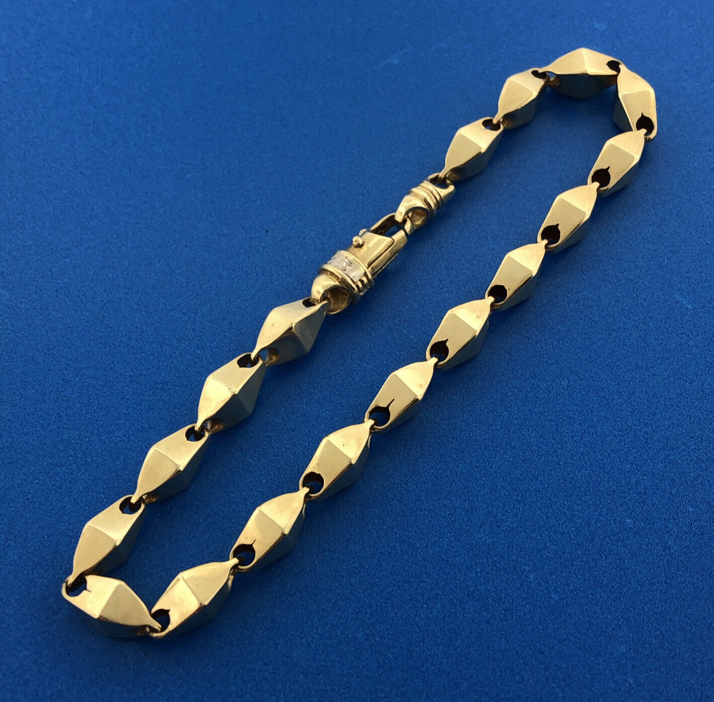 Designer Cal 10k Yellow Gold Three-Dimensional Diamond Shaped Bead 8" Bracelet