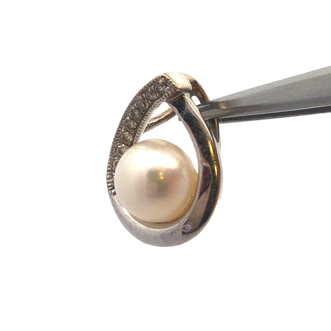 Designer 14K White Gold Pearl Diamond Bridal June Infinity Anniversary Pendant