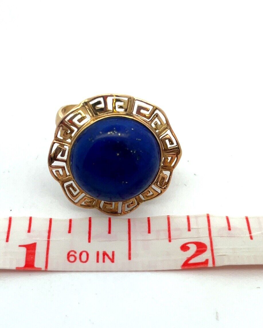Designer 14K Yellow Gold Lapis Lazuli Cabochon Statement Cocktail Ring
