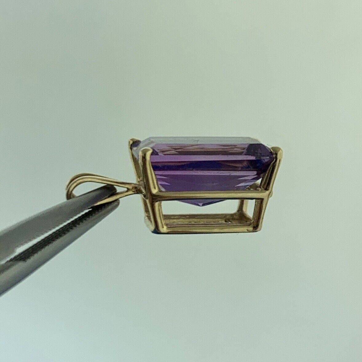 Designer 14K Yellow Gold Rectangle Amethyst February Birthday Occasion Pendant